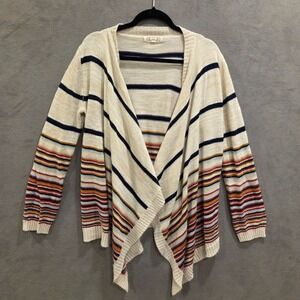 Pink Rose Stripe Open Front Waterfall Cardigan Sweater Women's Size Large Casual